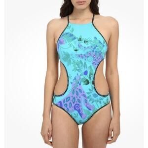 NEW Nanette Lepore Jakarta Jaguar Monokini One Piece Swimsuit Blue Small